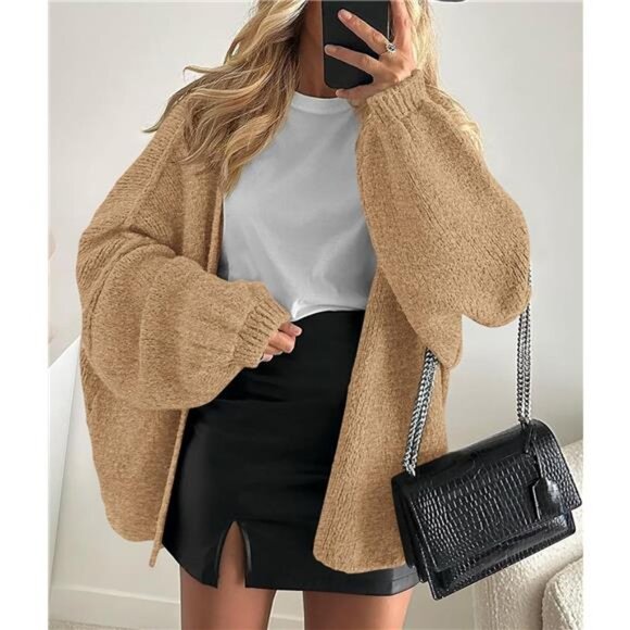 Womens Oversized Cardigan Sweaters Camel - Picture 2 of 6